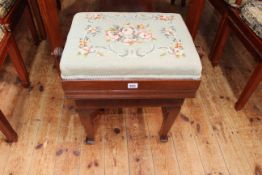 Early 20th Century adjustable piano stool with floral tapestry seat.