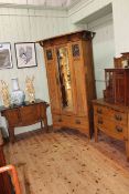 Arts & Crafts three piece oak washstand bedroom suite (wardrobe 197cm by 111cm by 49cm).