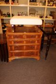 Yew chest of five drawers and turned leg footstool (2).