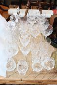 Collection of cut glass including Waterford decanter and two Edinburgh crystal decanters wine glass,