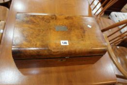 Victorian walnut writing box, 41cm by 23cm by 15cm.