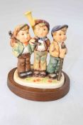 Boxed Hummel limited edition Travelling Trio group, with plinth base, 15cm overall.