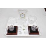 Collection of eight Waterford Crystal small pieces including mantel clock,