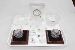 Collection of eight Waterford Crystal small pieces including mantel clock,