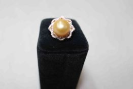 Rare size South Sea Golden Pearl silver gilt ring, size P.