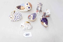 Collection of seven Royal Crown Derby animal paperweights.