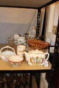 Commemorative wares including King George Silver Jubilee teapot, Ribbonware Royal wall plaques,