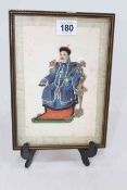 Small framed painting of an Emperor on throne, 23cm by 16cm including frame.