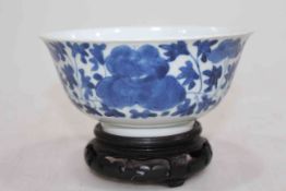 Chinese blue and white bowl with four character mark, 14cm diameter with stand.