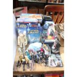 Collection of Star Wars and Star Trek toys including USS Enterprise, Klingon D7 Battlecruiser,