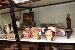 Royal Doulton character jugs including D6630, D6439 and D6287, souvenir spoons, mantel clocks,