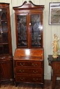 Edwardian inlaid mahogany and astragal glazed bureau bookcase, 205cm by 74cm by 44cm.