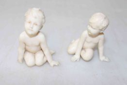 F. Preiss, two tiny ivory boy figures, one signed F.