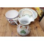 Art Nouveau toilet jug and basin, chamber pot, vase and two pieces of Worcester.
