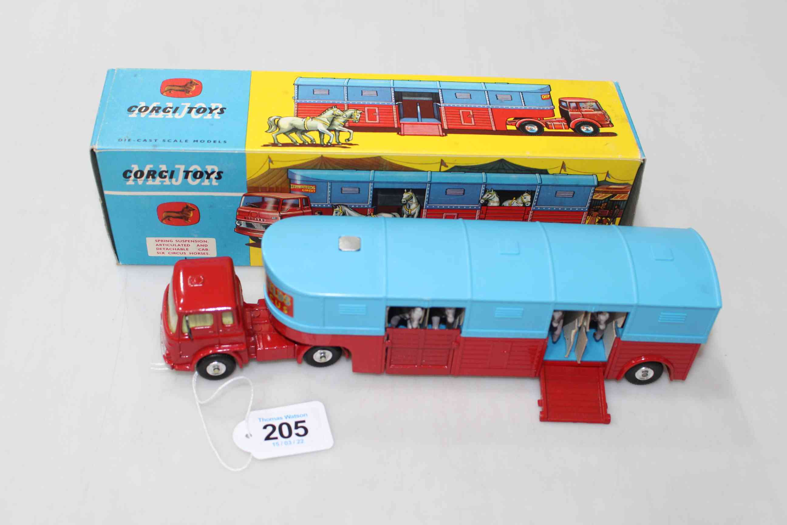 Corgi 1130 Circus Horse Transporter, with box and six horses.