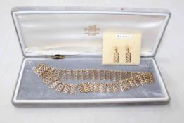 9 carat gold trellis link necklace and pair of earrings.