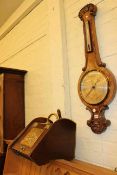 Antique walnut banjo barometer and Victorian brass mounted coal box (2).