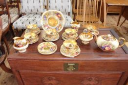 Aynsley Orchard Gold teaware comprising teapot, two sugar basins and cream jugs, six cups,