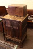 Oak two door cabinet on stand and oak writing box (2).