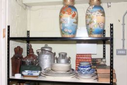 Large pair of pottery vases, churns, 19th Century candle box, blue and white china, books, map,