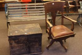 Early 20th Century oak swivel desk chair and oak trunk (2).
