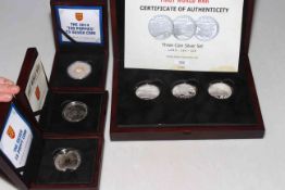 Collection of silver proof coins with COAs and boxed inc: The Silver £5 Poppy Jersey and The 2014