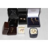 Collection of six pairs of 9 carat gold earrings, all boxed.