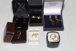 Collection of six pairs of 9 carat gold earrings, all boxed.