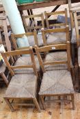 Set of six rush seated child's chairs.