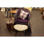 Lloyd Loom rocking chair, Lloyd Loom stool, oval wall mirror and two vintage suitcases (5).