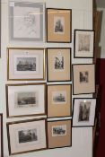 Collection of eleven various topographical prints and 'Richard' pencil portrait.