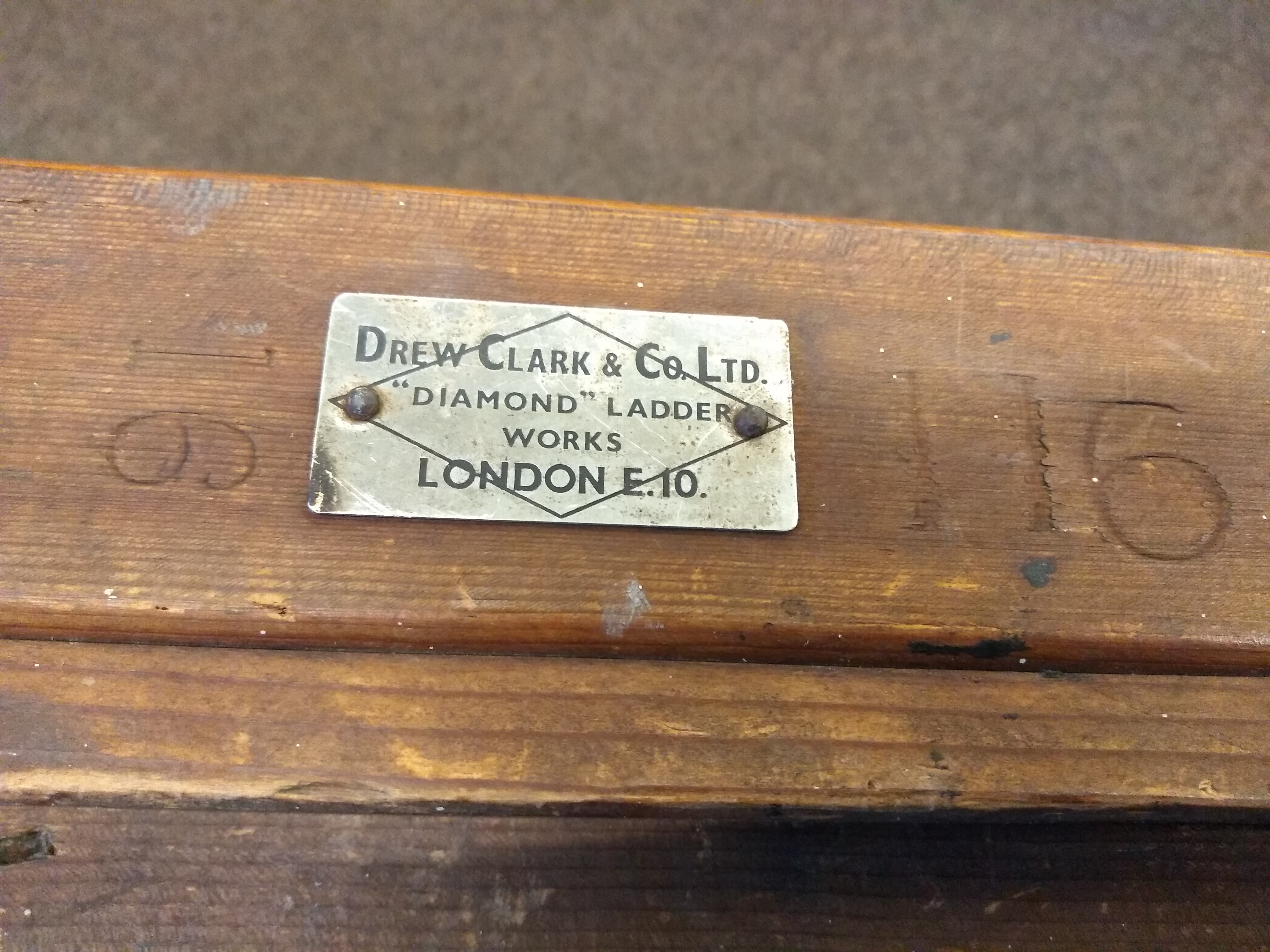 Vintage wooden extending ladder, labelled Drew Clark & Co Ltd Diamond Ladder Works. - Image 2 of 2