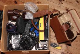 Box of cameras including Canon, Ricoh, etc.