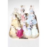Collection of six large and six small Coalport ladies (12).