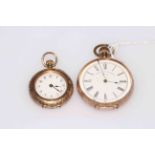 9 carat gold fancy case fob watch, and 10 carat gold fob watch (2).