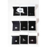 Collection of nine Pandora silver rings, size R/S, boxed.