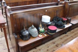 Pair Victorian pitch pine three drawer storage church pews, 160cm long approximately.