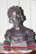 Bronze effect model of a classical bust, 42cm high.