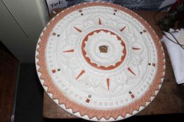 19th Century Ornate ceiling rose, 85cm diameter mounted on MDF board.