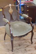 Edwardian inlaid occasional armchair on cabriole legs.