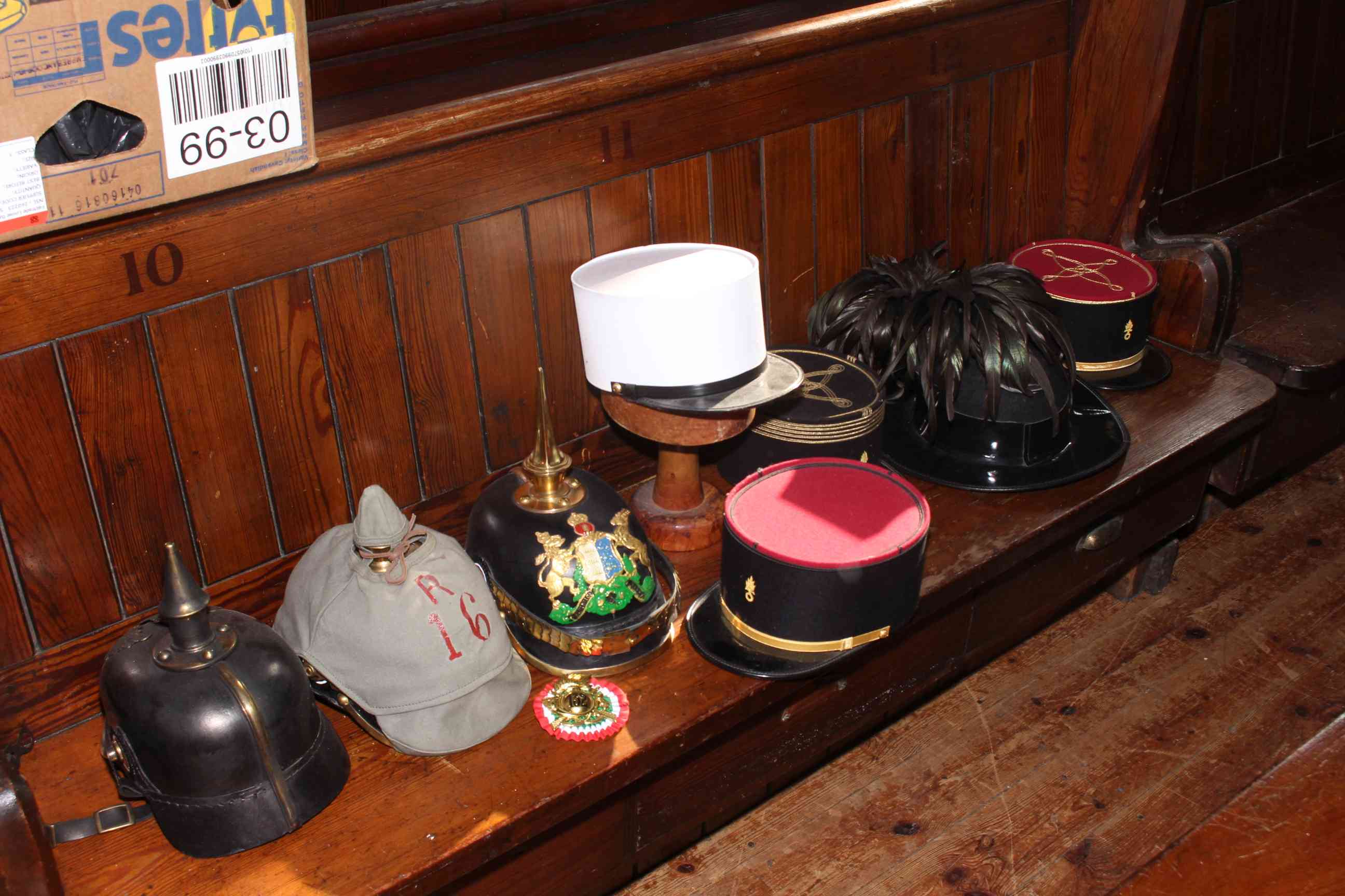 Collection of hats including military style, etc.