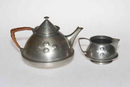 Archibald Knox pewter teapot and jug (2).