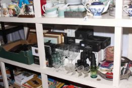 Royal Worcester Grand Chateau glassware, two pairs of binoculars, pictures, metalware, etc.