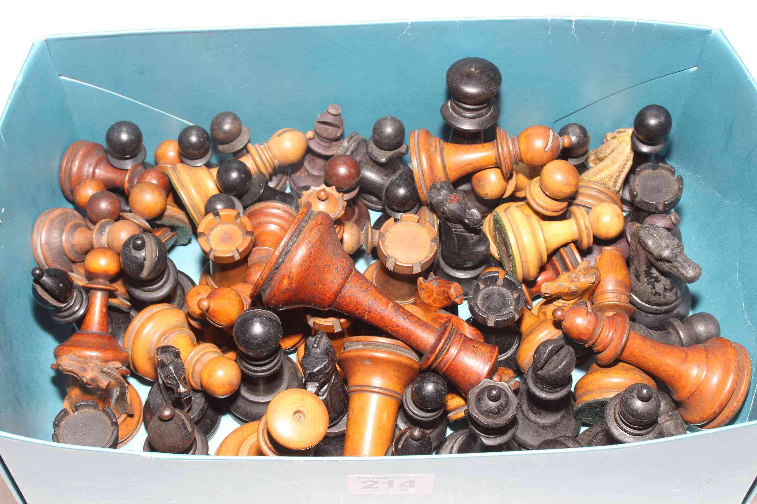 Collection of chess pieces, Staunton and others, over sixty pieces.