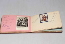 Original football, theatre and stage star autographs in album dating circa 1950's.