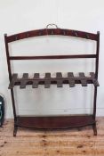 Georgian mahogany boot and whip rack with fourteen hooks and shaped boot divisions, 104cm by 79cm.