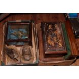 Game bird and Kingfisher taxidermy, inlaid box, empty cutlery boxes, etc.