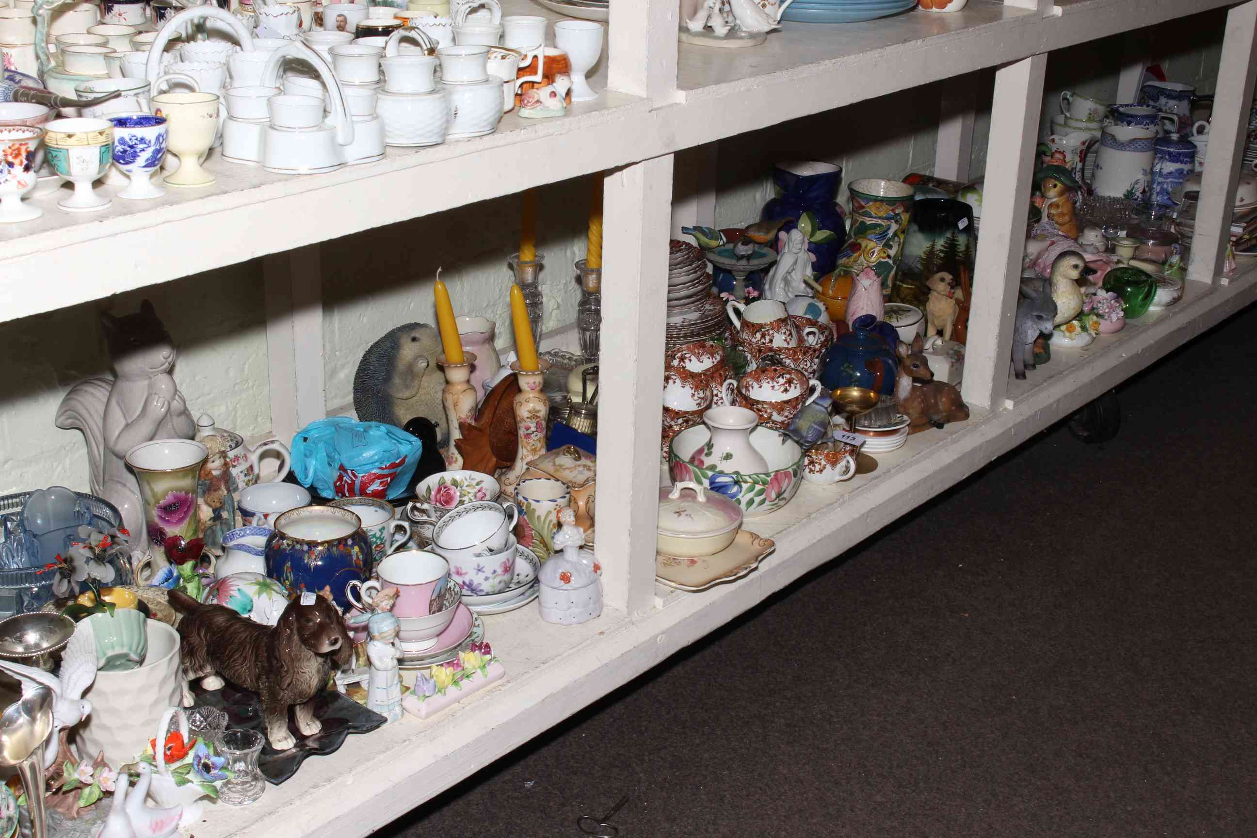 Collection of Victorian porcelain, figurines, glass, Royal Doulton ladies, etc.