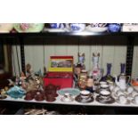 Devon lustre vases, Oriental boxed tea set, Noritake, Country Artist bird figures, etc.