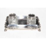 Silver inkstand with pair silver mounted ink bottles, retailed by Goldsmiths & Silversmiths,